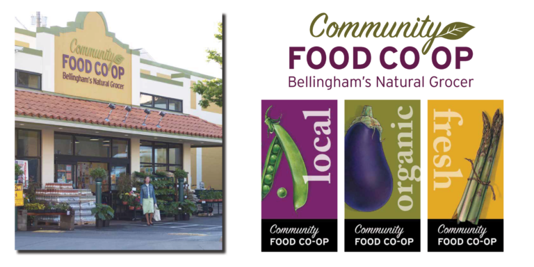 Community Food Co op new logo identity and exterior signage and banners.