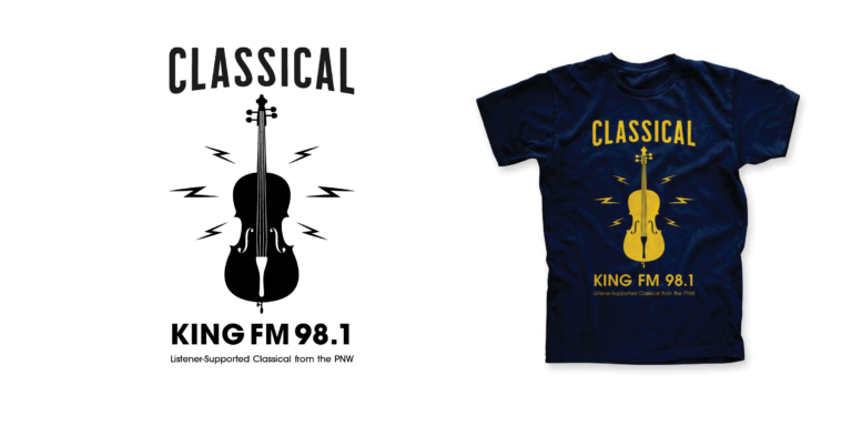 Logo design tee for Seattle's Classical KING 98.1 FM station.