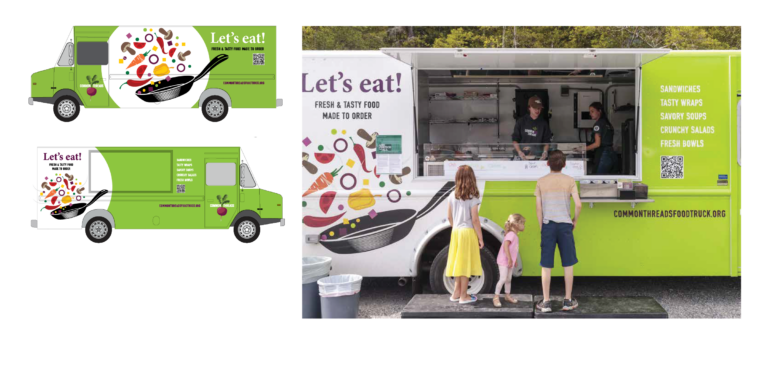 Design of Common Thread's "Let's eat!" food truck that serves free meals to underserved kids.